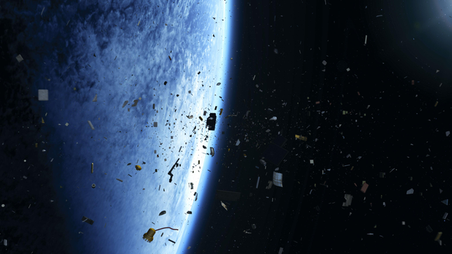 Illustration of space debris scattered in Earth's orbit.
